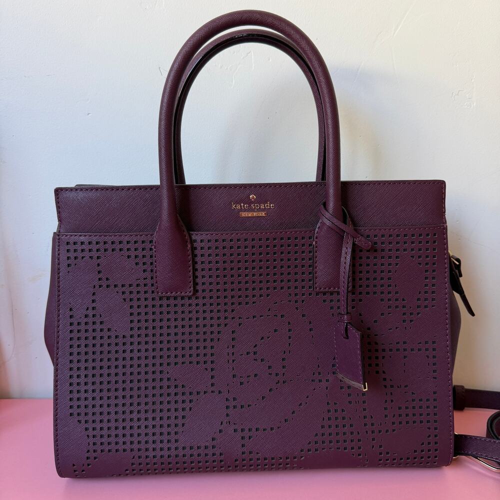 Kate Spade New York Cameron Street Perforated Candace Satchel in Deep Burgundy - Picture 2 of 11
